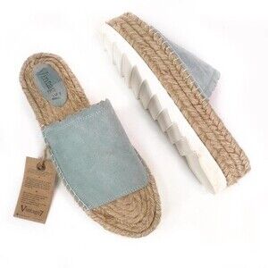 NWT Vintage7 Marín Platform Espadrille Slides Light Blue Hemp Sole size 10